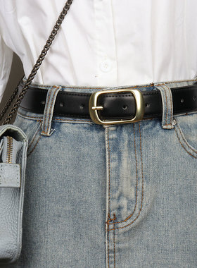 牛永真2025新款牛仔裤皮带女学生黑色软面女士裤带真皮牛皮百搭宽