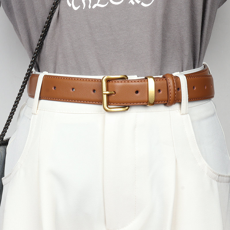 皮带女2025新款配牛仔裤装饰设计感真皮软皮棕色配白色裤子腰带宽
