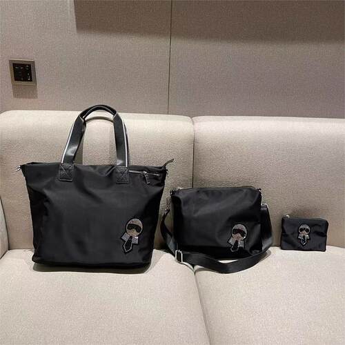 外贸大容量三件套托特包贴钻笑脸高级防水尼龙布休闲单肩子母包