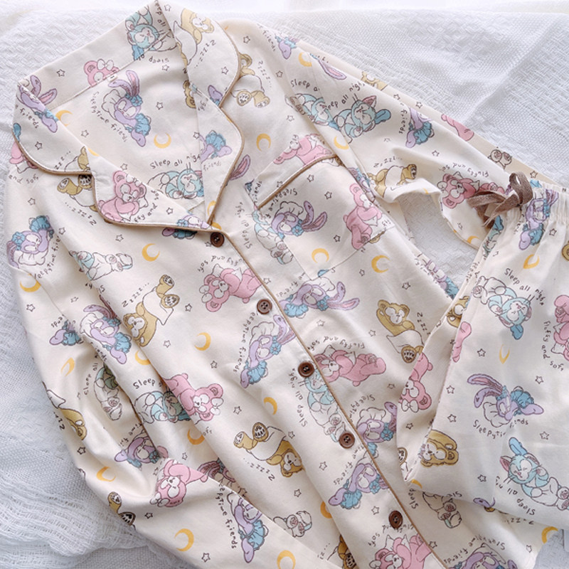 日系可爱米色小熊小兔纯棉睡衣女春秋长袖长裤女士睡衣家居服套装,女士内衣/男士内衣/家居服,睡衣/家居服套装,淘宝优惠券,粉丝福利购,淘宝优惠卷