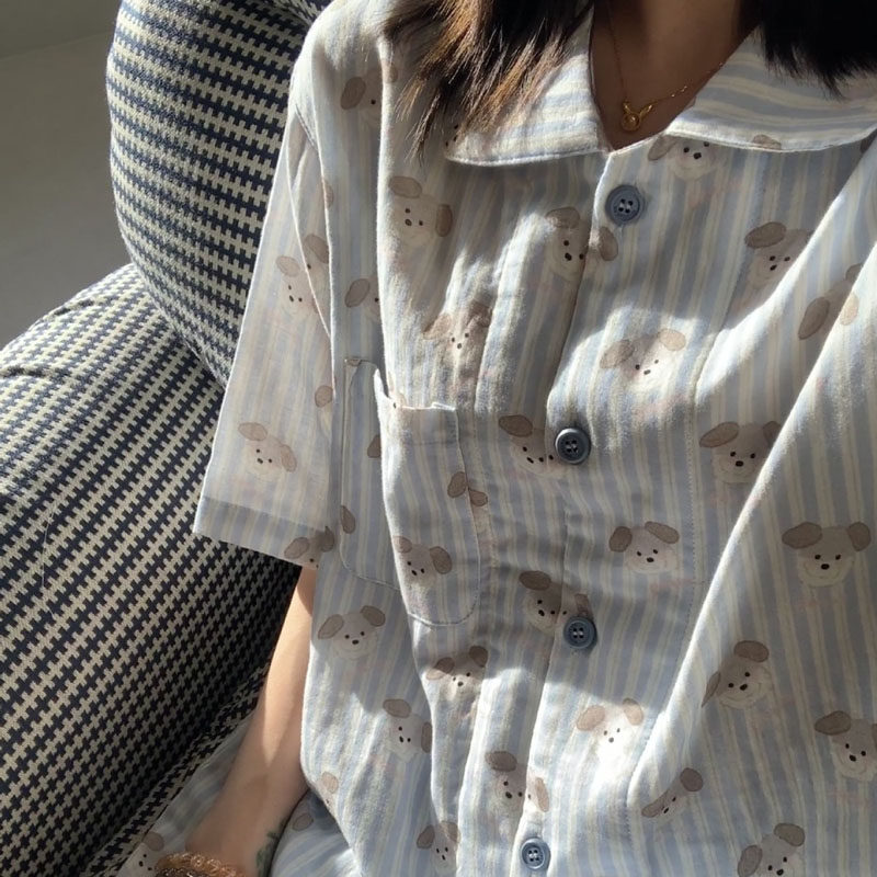 100%A类全棉日系睡衣女生翻领夏季短袖短裤小红书双层纱布家居服