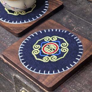 【畲族非遗文创】原创设计 纯手工刺绣实木杯垫 民族风伴手礼