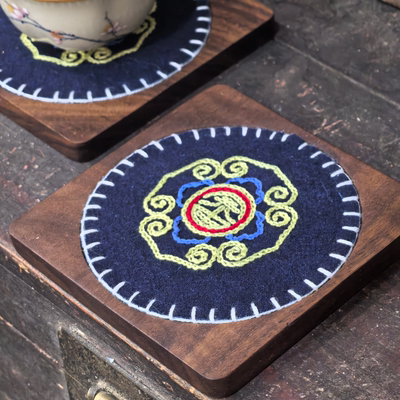 畲族非遗文创原创设计刺绣实木杯