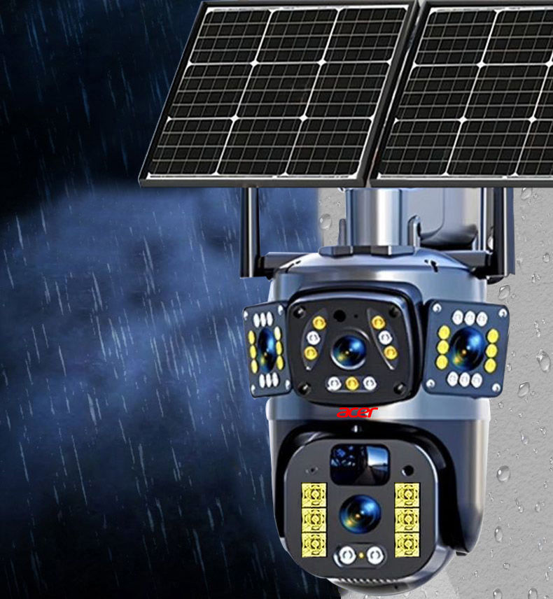 太阳能摄像监控家用室外手机远程高清户外无线4g带灯三画面监控器