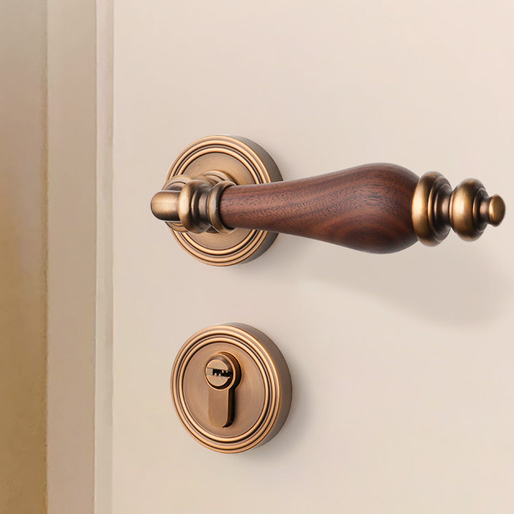 法式胡桃木卧室门锁磁吸静音