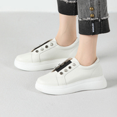 TREE 女 圆头深口小白鞋 HOUSE韩版 学院风水钻厚底一脚蹬牛皮休闲鞋