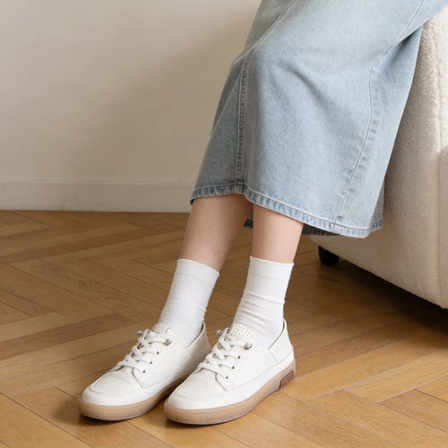 复古学院风牛皮两穿防滑小白鞋女