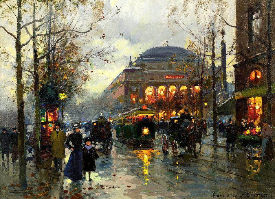 爱德华巴黎街景欧洲风景喷绘油画 客厅装饰画画芯油画布181