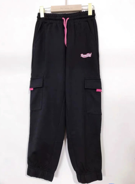 棵棵树 春秋季洋气儿童工装裤 网红炸街秋装长裤黑色潮酷