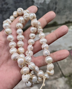 天然老珍珠项链一条老东珠大孔道老原始纹路未经加工年代痕迹明显