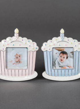 出口日本2.5寸蛋糕相框粉蓝高档金属摆台宝宝照可爱周岁生日礼物