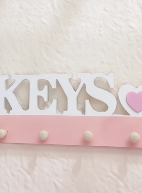 外贸木质粉色字母钥匙挂钩装饰收纳架创意个性家居挂件玄关装饰