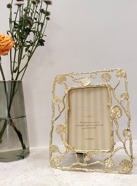出口轻奢创意6寸7寸金属相框摆台树叶立体北欧长方形高级感照片