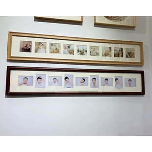 新中式实木连体相框五寸四寸榉木九孔卡纸长挂墙窄相架影楼国风