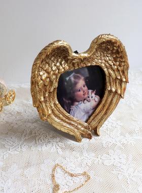 美式复古金4寸6寸蝴蝶结天使翅膀相框摆台挂墙手工雕花做旧法式