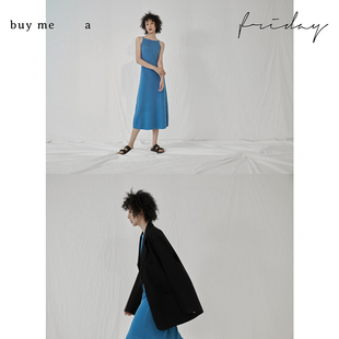 法式 buy Friday 一字领柔软针织吊带连衣裙