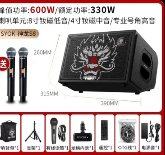 SYOK神龙S8乐器音箱户外唱歌直播演出乐队吉他弹唱音响大功率