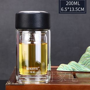 短粗双层加厚玻璃杯女士花茶杯耐高温男办公大容量便携水杯子泡茶