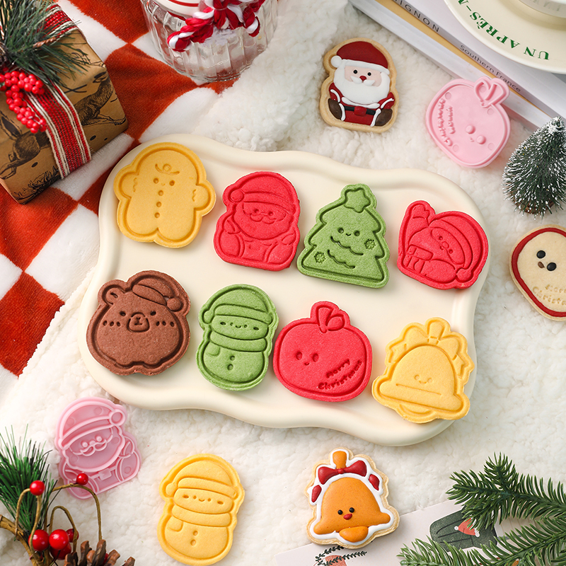 圣诞节饼干模具糖霜曲奇姜饼人屋diy按压式卡通黄油烘焙家用磨具