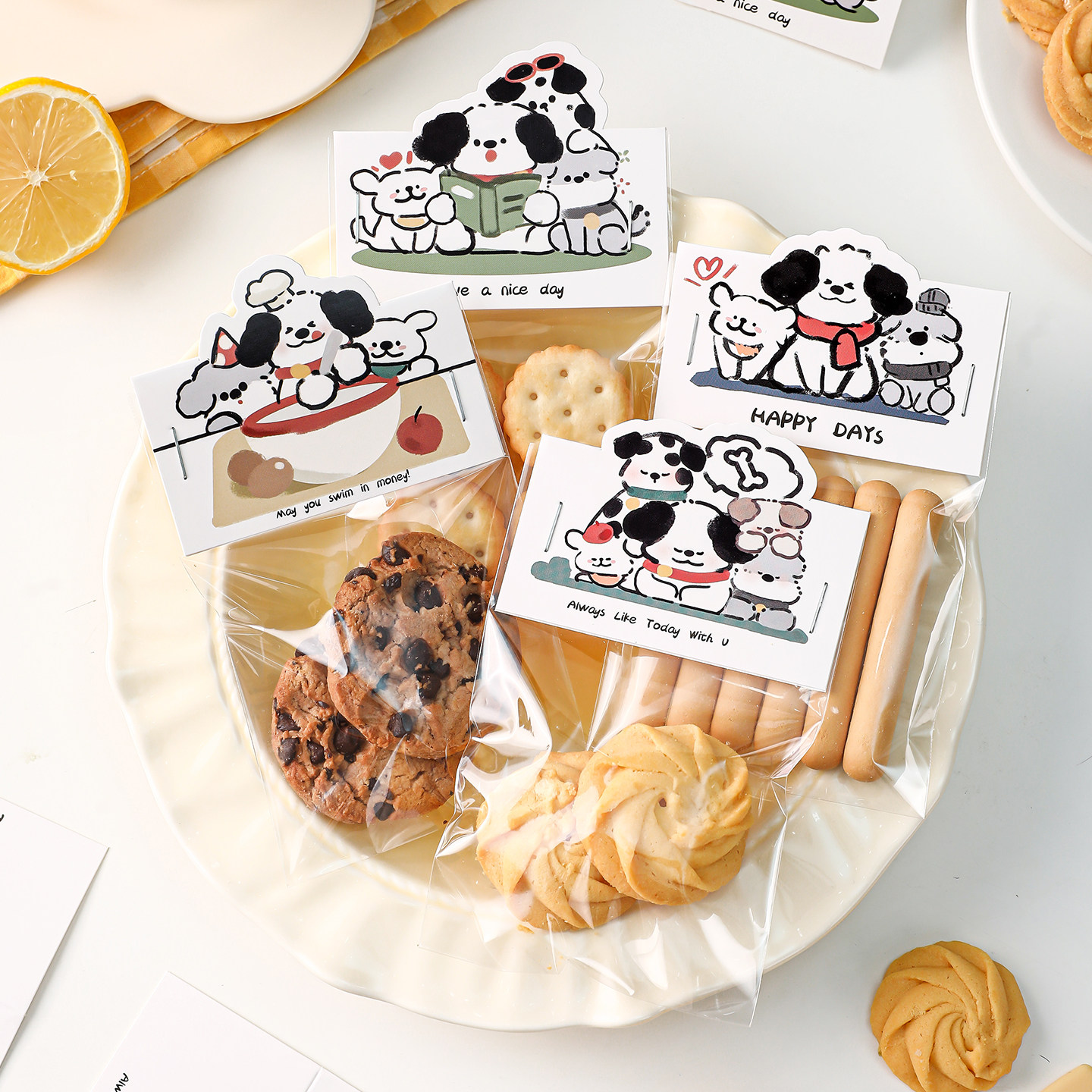 饼干包装袋曲奇雪花酥糖果司康食品透明打包袋卡通狗狗卡头纸页眉