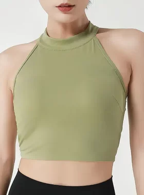 瑜伽服一体无袖挂脖舞蹈外穿防震紧身美背上衣运动文胸健身背心女