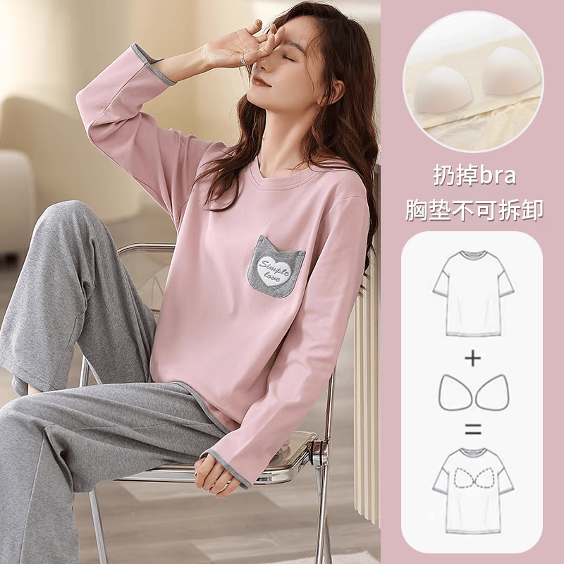 带胸垫100%纯棉睡衣女春秋长袖可外穿韩版卡通全棉秋冬家居服套装,女士内衣/男士内衣/家居服,睡衣/家居服套装,淘宝优惠券,粉丝福利购,淘宝优惠卷