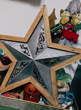 乡村风木质铁艺镂空星星造型摆件壁挂瑕疵特价孤品