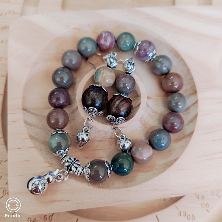 幻彩妖花阿拉善手串、耳环一套搭配沉香和葫芦提溜