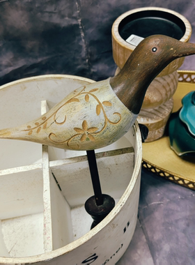 实木雕刻鸭子造型花插摆件孤品