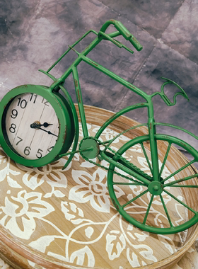 创意复古绿色铁艺自行车造型钟表孤品不退换（不包走时）