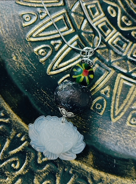 老琉璃老玛瑙禅定款莲花造型手作毛衣链吊坠孤品