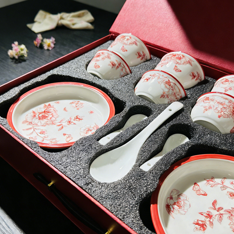 鸟语花香瓷器餐具套装碗盘碟子家用礼盒装新婚乔迁送礼高级礼物