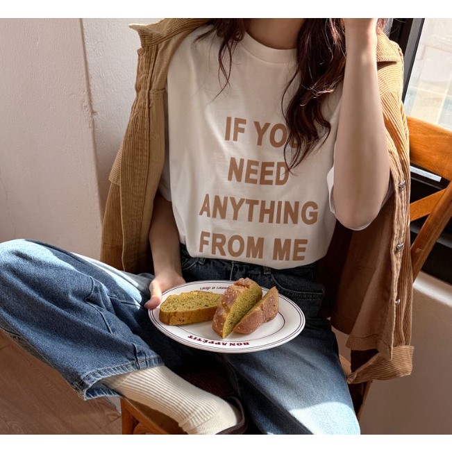 My girl秋季新款韩国代购休闲风百搭流行舒适简单百搭字母短袖T恤