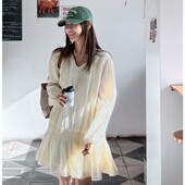 girl春季 新款 韩国代购 甜美淑女气质流行百搭显瘦V领长袖 连衣裙