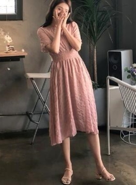 夏季新款女装韩国代购Crko官网正品后背系带短袖中长款连衣裙现