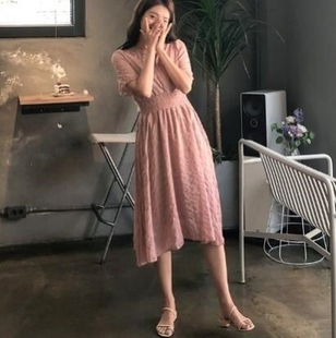 韩国代购 女装 Crko官网正品 后背系带短袖 连衣裙现 夏季 中长款 新款