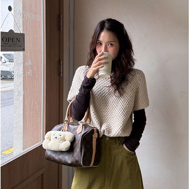 My girl秋季新款韩国代购休闲风百搭流行舒适简单短袖套头针织衫