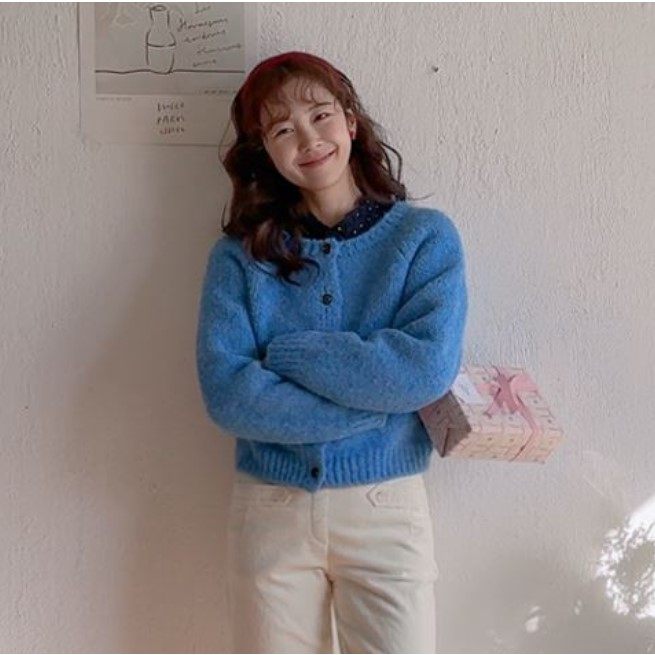 My girl冬季新款韩国代购流行时尚简单甜美淑女气质开襟针织衫