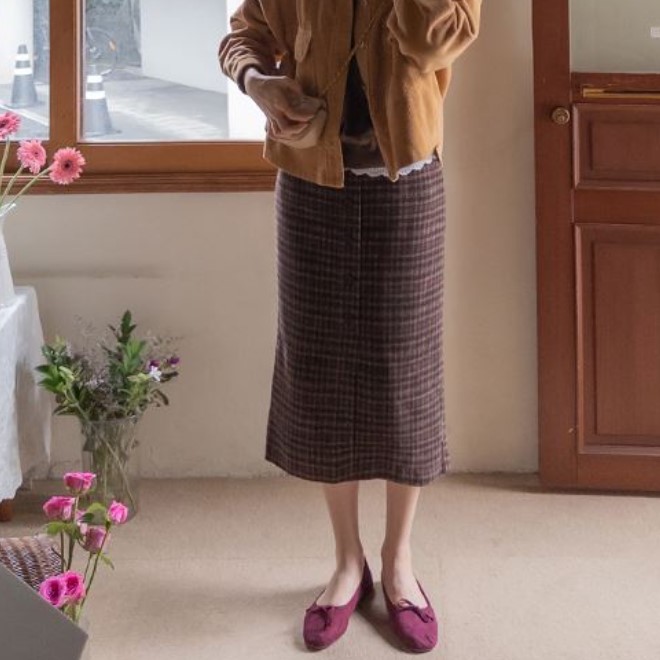 My girl秋季新款韩国代购舒适简单显瘦甜美淑女格子半身中长裙