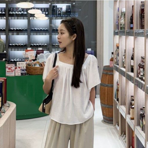 My girl夏季新款韩国代购甜美淑女气质流行纯色百搭套头短袖衬衫