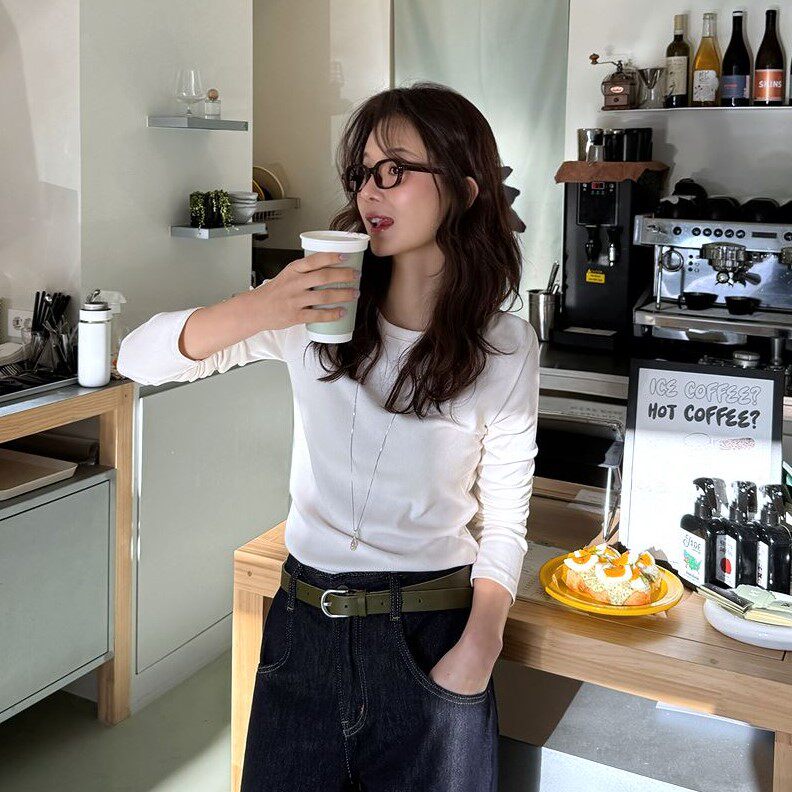 My girl春季新款韩国代购简约风流行百搭时尚舒适圆领显瘦长袖T恤