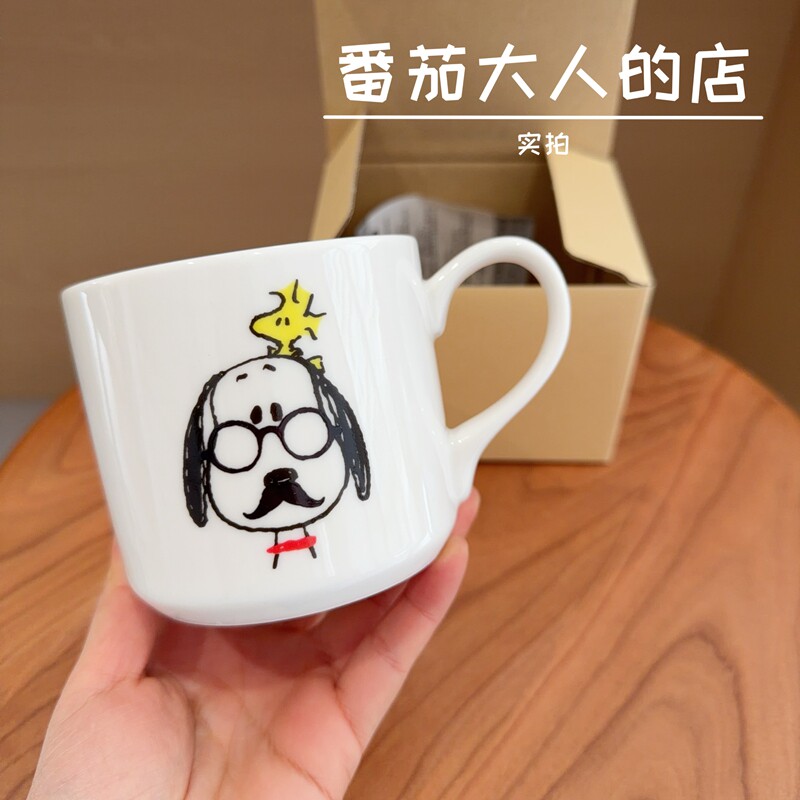 现货！日本制史努比卡通水杯可爱带手柄陶瓷杯家用喝水杯子
