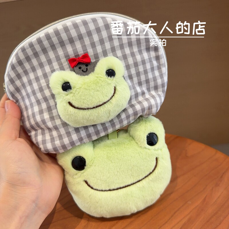 现货！日本带回泡菜蛙微笑青蛙绝版周边女生化妆包杂货包购物袋