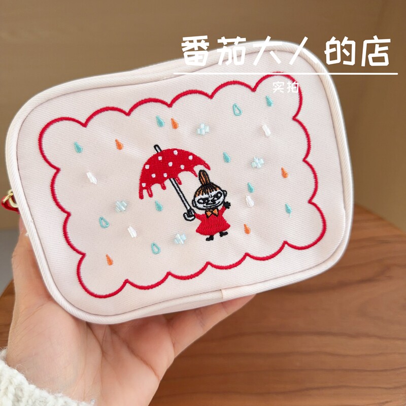 现货!日本带回姆明亚美限定卡通可爱刺绣化妆包女少女心收纳包