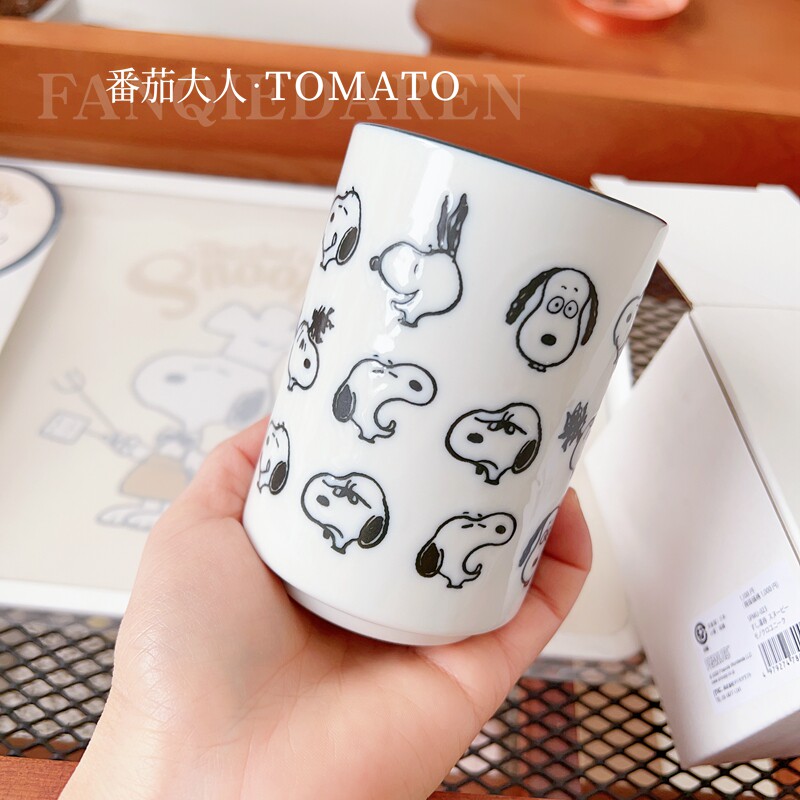 现货日本制造史努比和风日式陶瓷汤吞茶杯 满印表情包卡通水杯