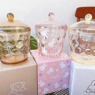 现货日本米菲boris熊可爱卡通桌面透明树脂棉签盒化妆棉防尘