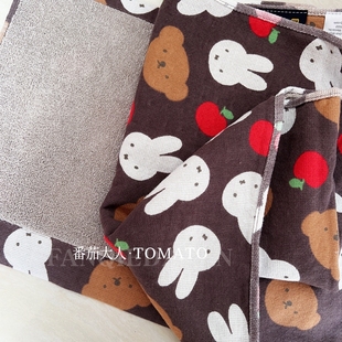 现货日本带回米菲boris苹果系列灰棕色棉质方巾 长方巾吸水棉质