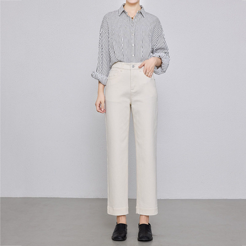 宾利酷堡女裤女2026年春季新款四面弹牛仔直筒裤女后松紧高腰休闲