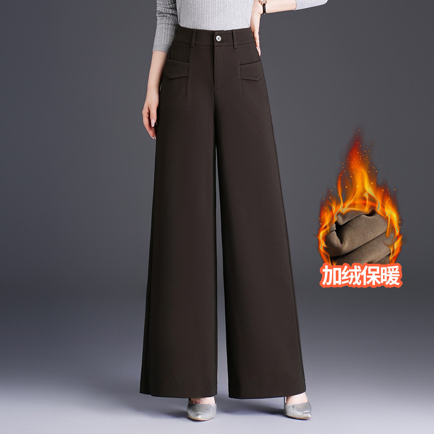 宾利酷堡女裤女加绒加厚毛呢阔腿