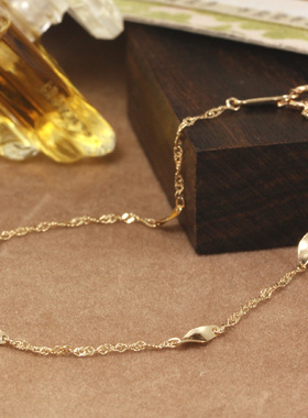 春夏新款日本代购饰品复古18cm纤细亮片水波链10k黄金手链手镯女